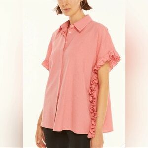 HARSHMAN DARCY SHIRT ROSE PINK SEERSUCKER Ruffle Sleeve Women's Top